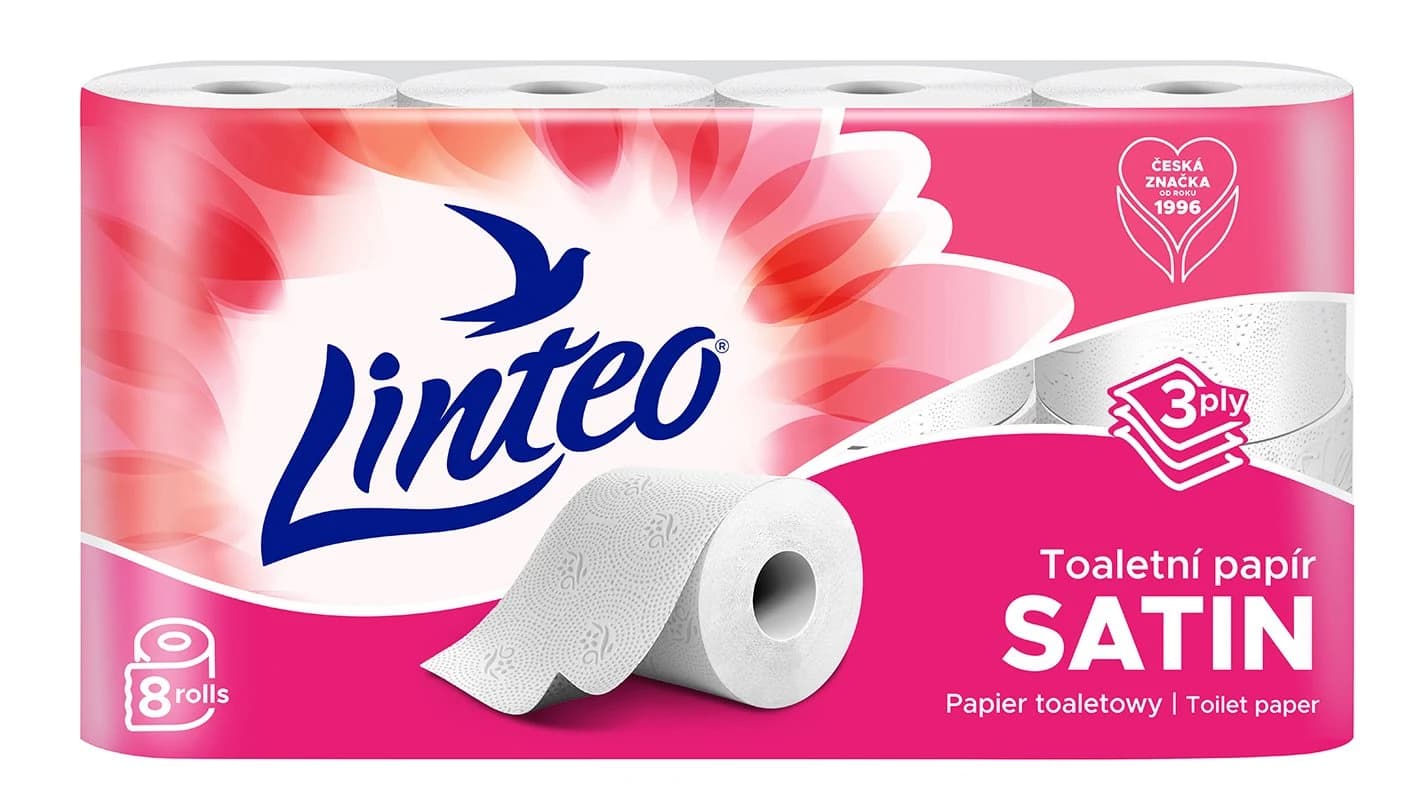 Linteo Satin bílý toaletní papír, 3vrstvý, 8 roliek