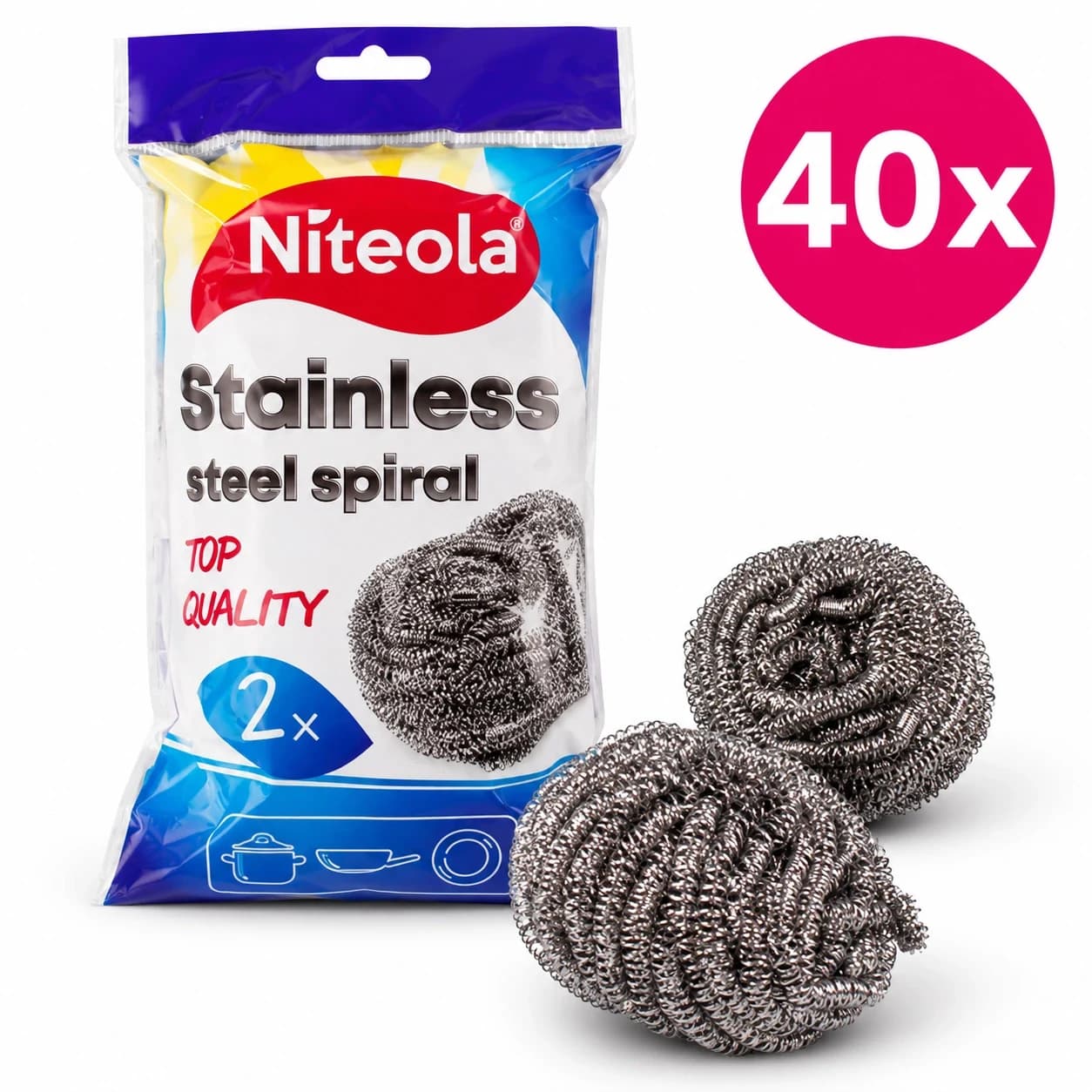 40x Drátěnka na riad Niteola, nerezová spirála - 2ks