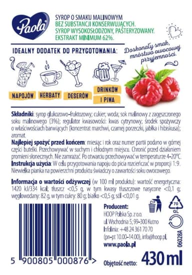Paola sirup Malina, 430 ml