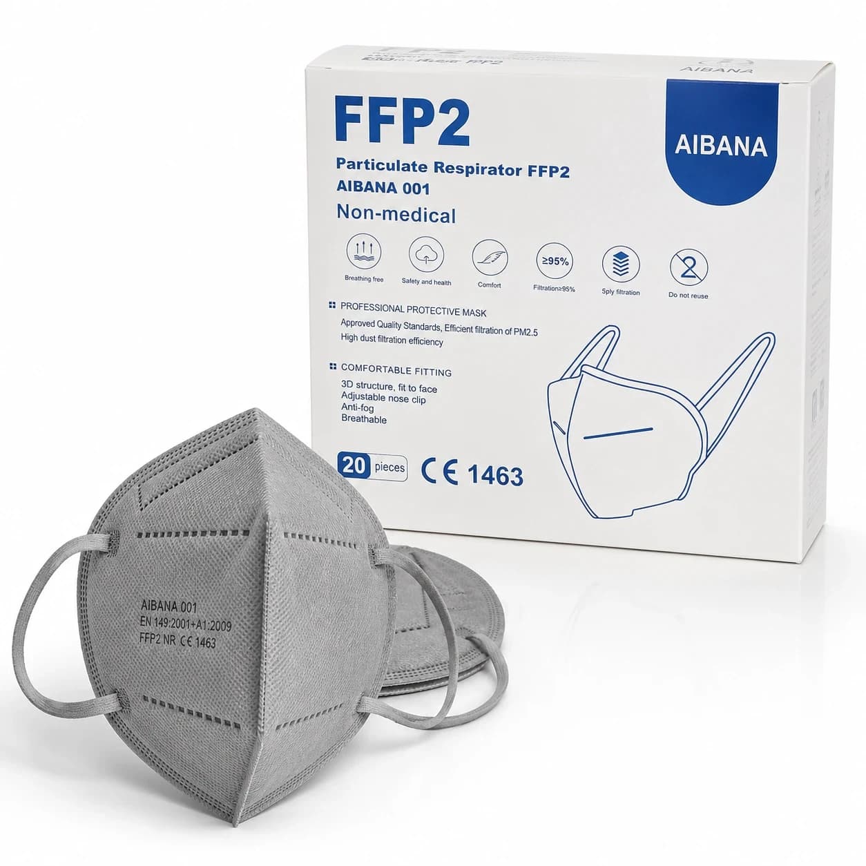 AIBANA ochranná maska FFP2 šedá, 20 ks