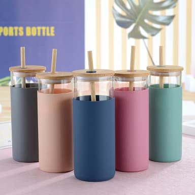 Skleněná láhev Nordvik s brčkem 500ml - Růžová