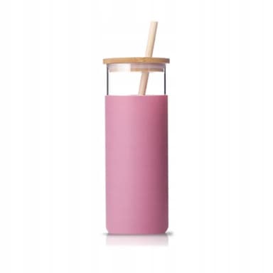 Skleněná láhev Nordvik s brčkem 500ml - Růžová