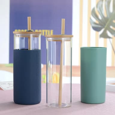 Skleněná láhev Nordvik s brčkem 500ml - Růžová