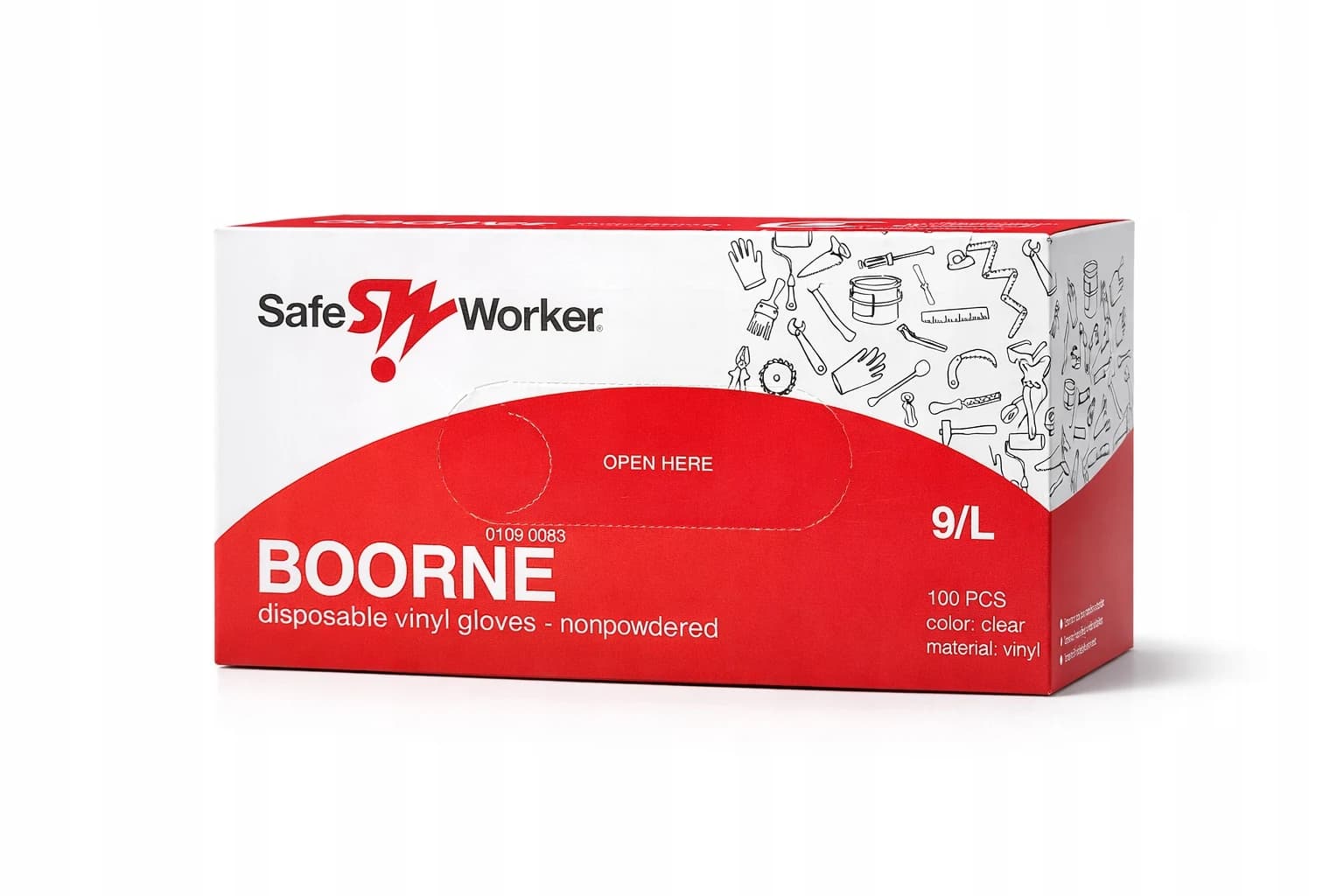 Jednorázové vinylové rukavice Safe Worker BOORNE, vel 9/L, 100 kusů