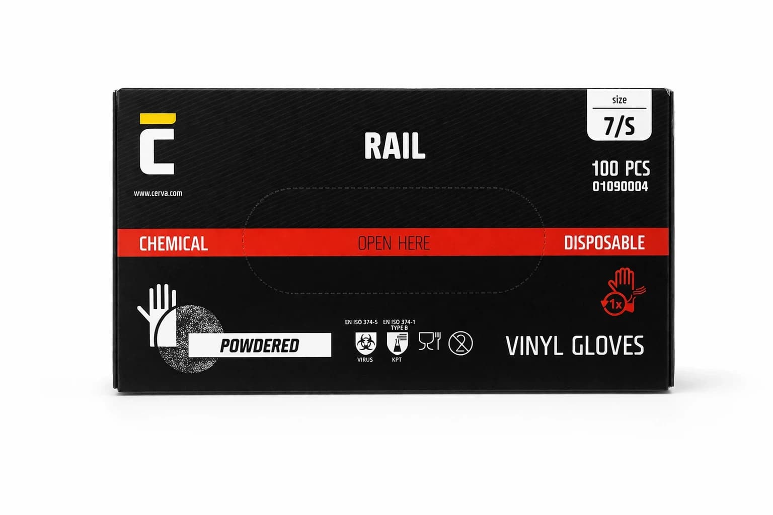 CERVA Rail vinylové rukavice, vel S 100 ks
