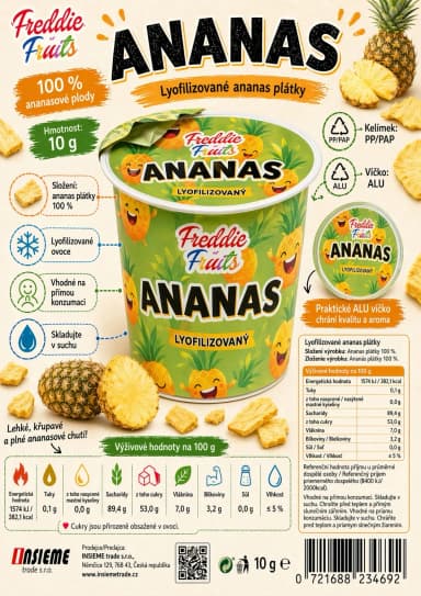 Lyofilizovaný ananas Freddie Snack - plátky 10g