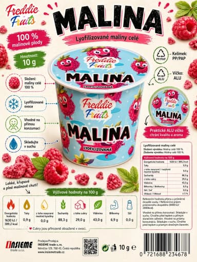 Lyofilizovaný maliny Freddie Snack - celé 10g