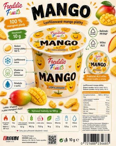 Lyofilizovaný mango Freddie Snack - plátky 10g
