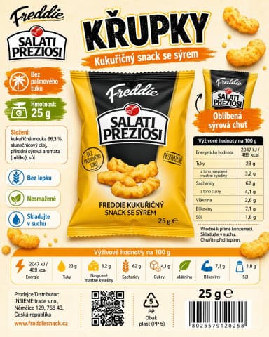 Kukuřičné křupky po děti se sýrem Freddie Snack - 25g