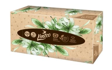 Linteo papírové kapesníky v krabičce, 2vrstvé, 100 ks