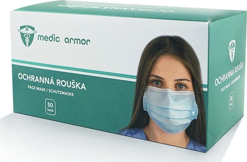 Medic Armor jednorázová 3vrstvá rouška, modrá, 50 ks - expirováno 2023