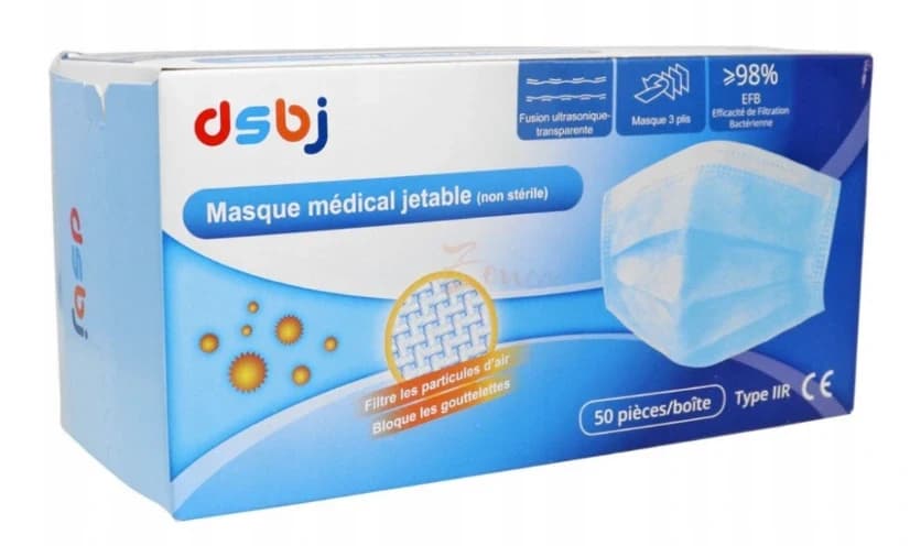 DSBJ jednorázové 3vrstvé roušky, modré 50 ks, expirováno 2022