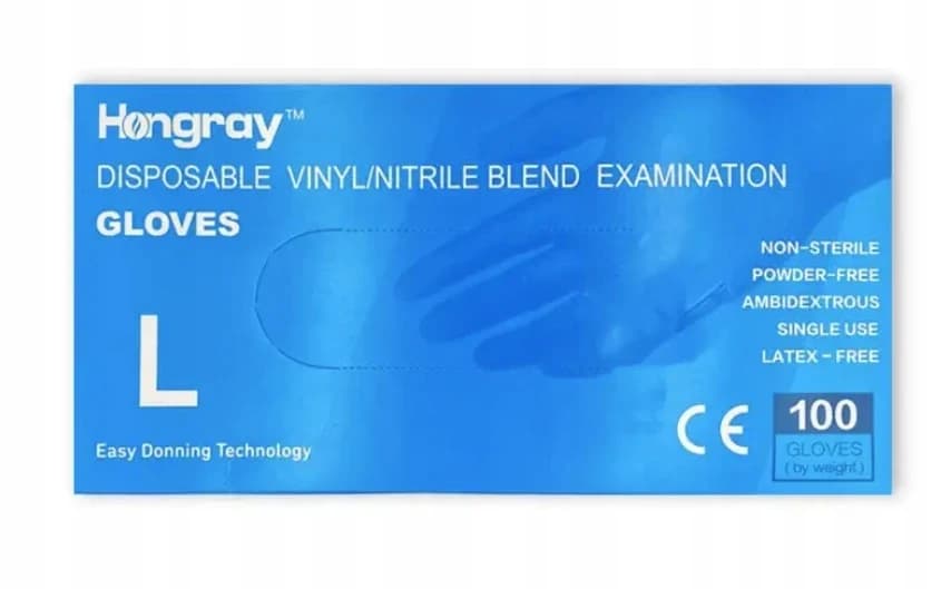 Hongray vinyl/nitril rukavice modré bez pudru, vel. L, 100 ks - po expiraci