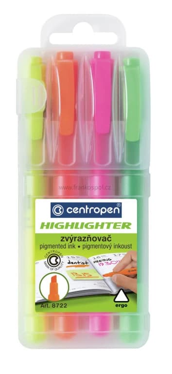 Zvýrazňovač CENTROPEN 8722, sada 4 ks
