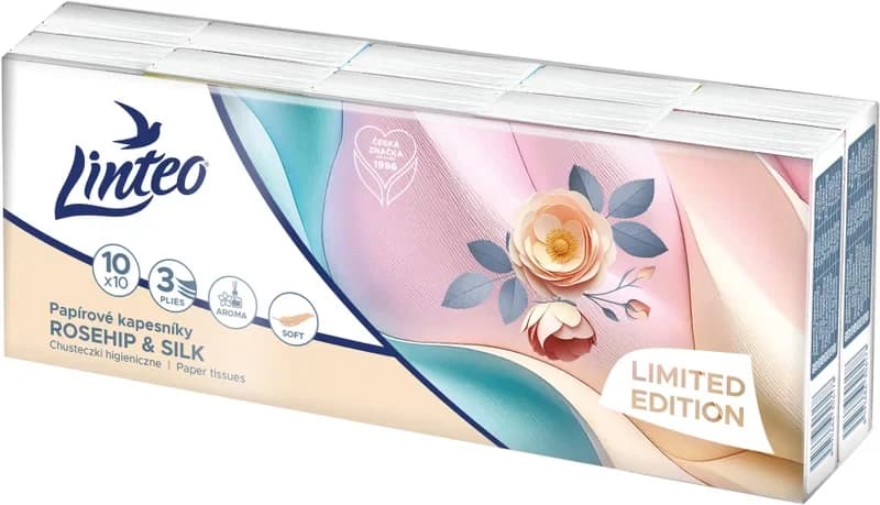 Papírové kapesníky LINTEO 10 × 10 ks, 3vrstvé, Rosehip & Silk