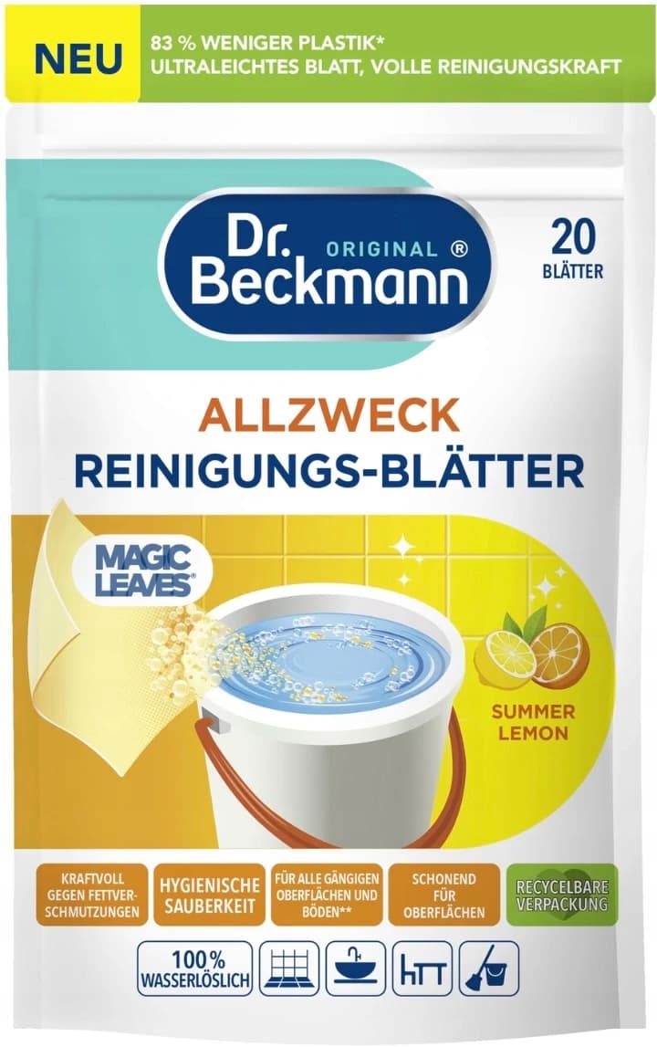 Dr. Beckmann Magic Leaves univerzálne čistiace listy Summer Lemon, 20 ks