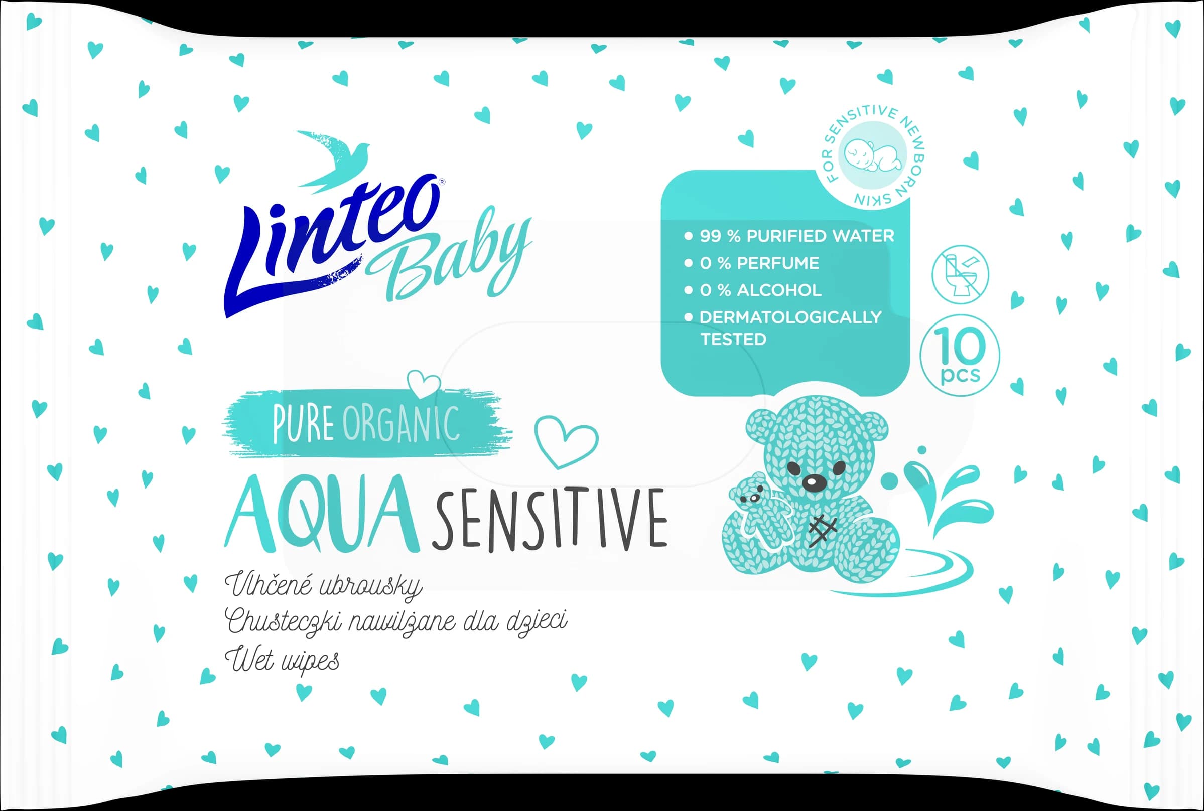 Linteo Baby AQUA SENSITIVE dětské vlhčené ubrousky, 10 ks