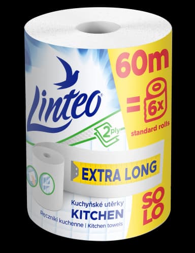 Linteo Extra Long bílé kuchyňské utěrky, 2vrstvé, 1 role, 60 m