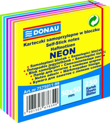 Samolepicí bloček DONAU, 50 x 50 mm, mix neonových barev