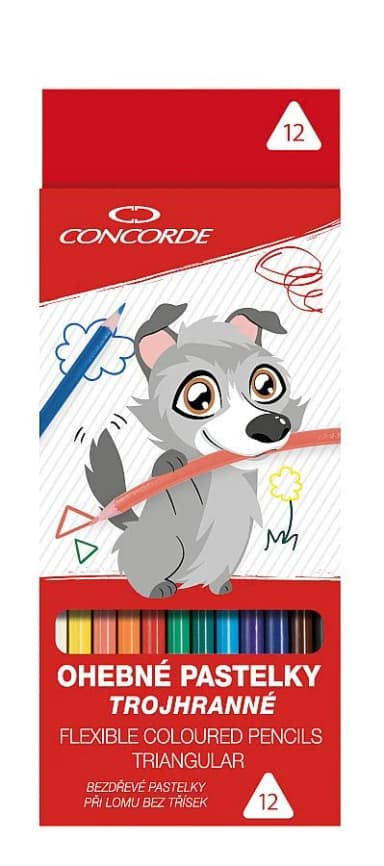 Pastelky CONCORDE bezdřevé, ohebné, 12 barev