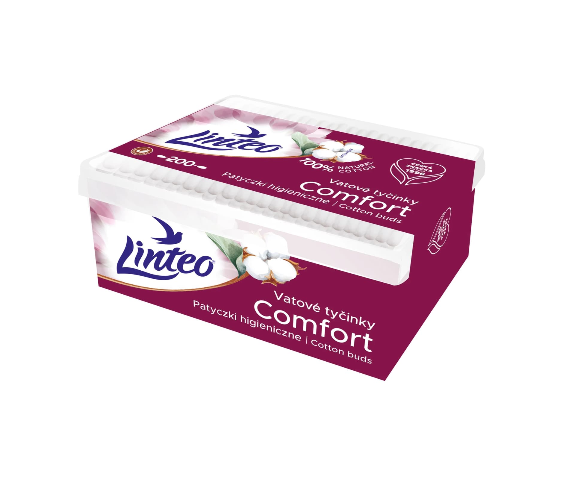Linteo Comfort vatové tyčinky v boxu, 200 ks