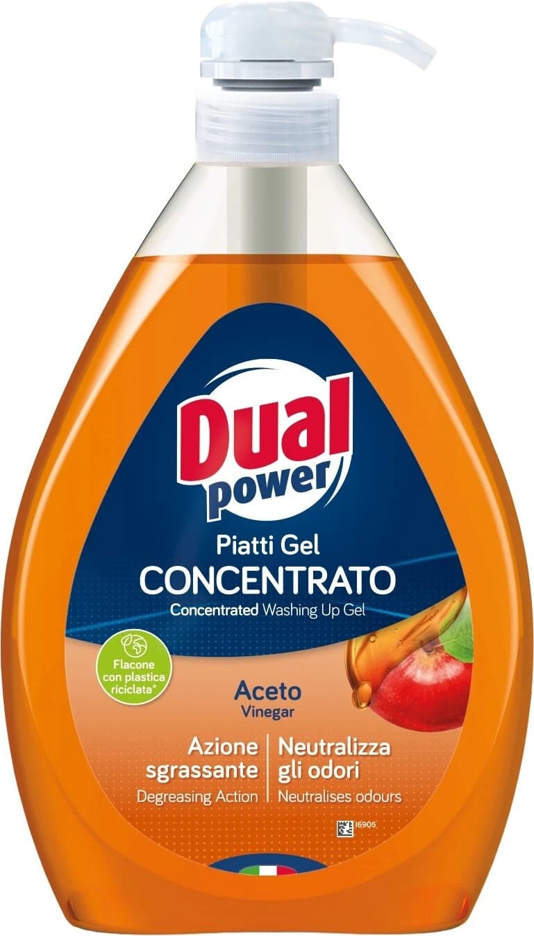 Prostředek na mytí nádobí gel koncentrát s jablečným octem Dual Power 1 l