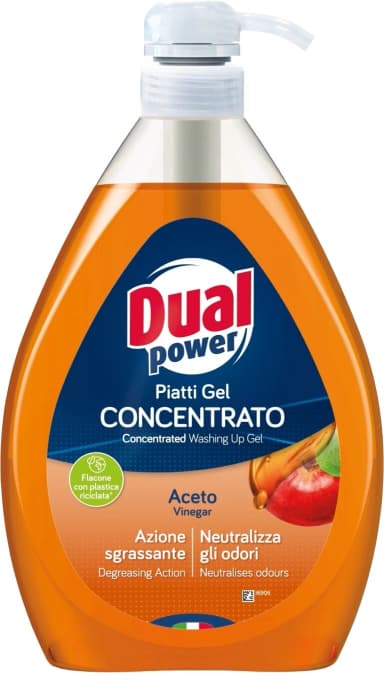 Prostředek na mytí nádobí gel koncentrát s jablečným octem Dual Power 1 l