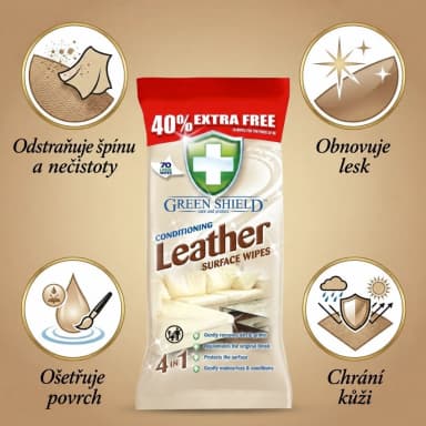 Green Shield Leather vlhčené ubrousky na kůži, 70 ks