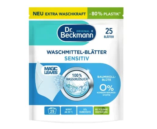 Dr. Beckmann Magic Leaves Sensitive, prací prostředek v ubrouscích pro citlivou pokožku, 25 ks