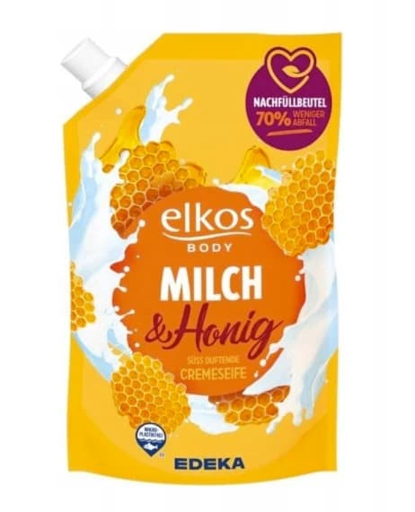 Elkos tekuté mýdlo Mléko a med, náhradní náplň, 1 l