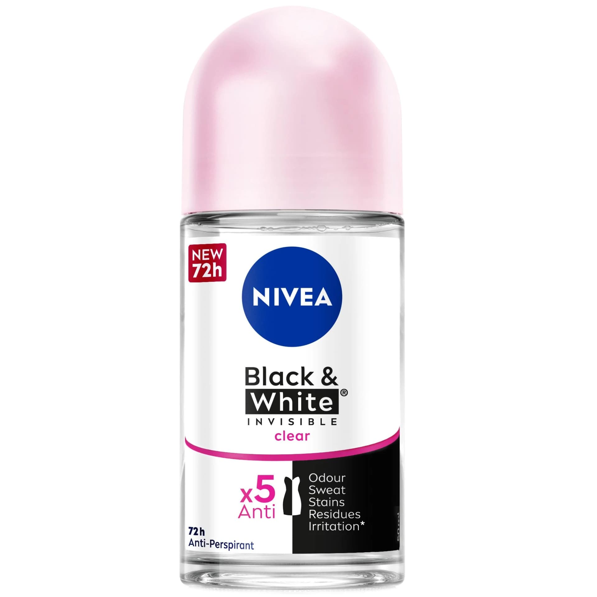Nivea Black & White Invisible Clear kuličkový antiperspirant, 50 ml