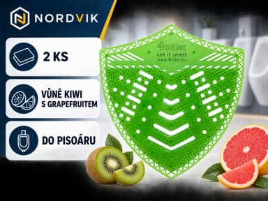 4Toilet SHIELD vonné sítko do pisoáru Kiwi s grapefruitem, 2 ks, produktová infografika