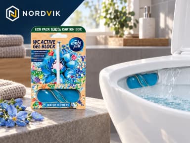 Ambi Pur WC gelová závěska Water Flowers, 45 g, produktová fotografie v prostředí Nordvik