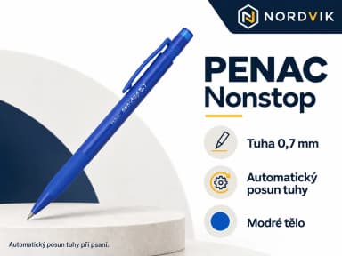 Automatická tužka PENAC Nonstop, 0,7 mm modrá, produktová infografika