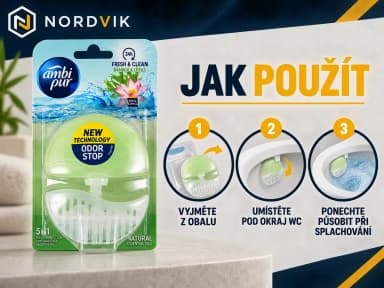 Ambi Pur WC závěska Bamboo & Lotus 5v1, 55 ml, návod k použití