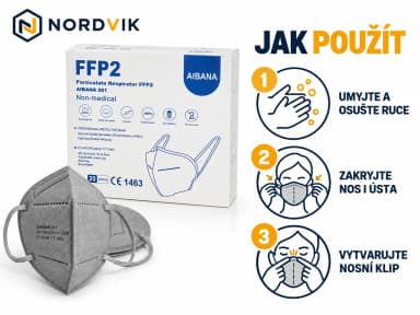 AIBANA ochranná maska FFP2 šedá, 20 ks, návod k použitia