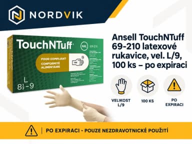 Ansell TouchNTuff 69-210 latexové rukavice púdrované, vel. L/9, 100 ks - po expiraci, produktová infografika