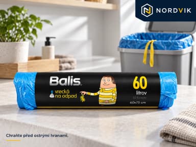 Balis zatahovací pytle na odpad 60 l, modré, 10 ks, produktová fotografie v prostředí Nordvik