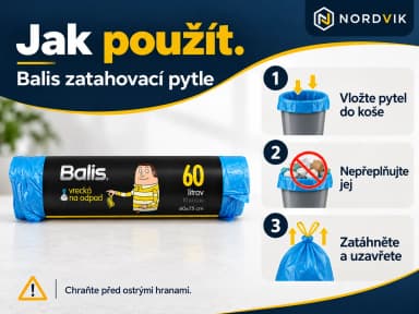 Balis zatahovací pytle na odpad 60 l, modré, 10 ks, návod k použití