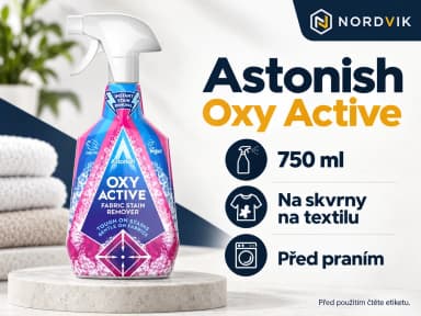 Astonish Oxy Active odstraňovač skvrn na textil, 750 ml, produktová infografika