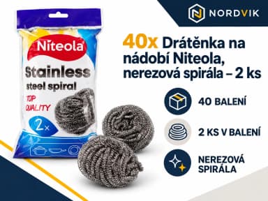 40x Drátěnka na riad Niteola, nerezová spirála - 2ks, produktová infografika