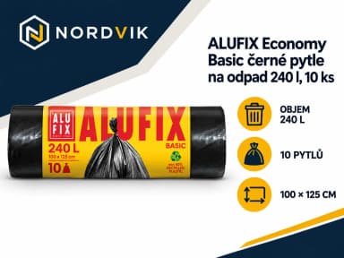 ALUFIX Economy Basic černé pytle na odpad 240 l, 10 ks, produktová infografika