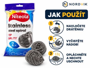 40x Drátěnka na riad Niteola, nerezová spirála - 2ks, návod k použitia