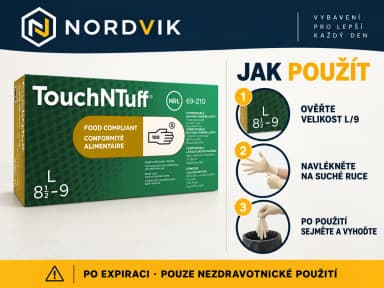 Ansell TouchNTuff 69-210 latexové rukavice púdrované, vel. L/9, 100 ks - po expiraci, návod k použitia