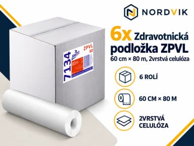6x Zdravotnická podložka ZPVL 60 cm × 80 m, 2vrstvá celulóza, produktová infografika