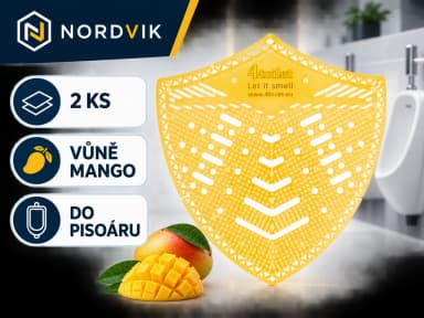4Toilet SHIELD vonné sítko do pisoáru Mango, 2 ks, produktová infografika