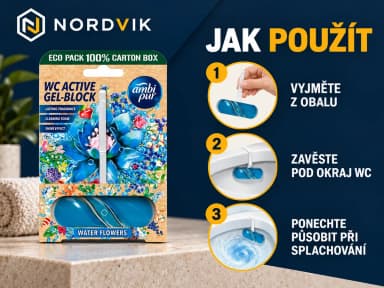 Ambi Pur WC gelová závěska Water Flowers, 45 g, návod k použití