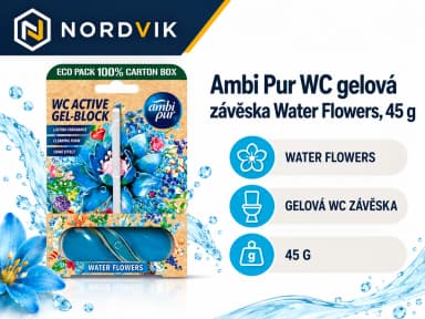 Ambi Pur WC gelová závěska Water Flowers, 45 g, produktová infografika