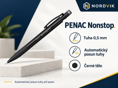 Automatická tužka PENAC Nonstop, 0,5 mm černá, produktová infografika