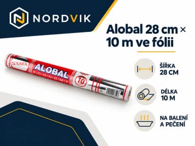 Alobal 28 cm × 10 m ve fólii, produktová infografika
